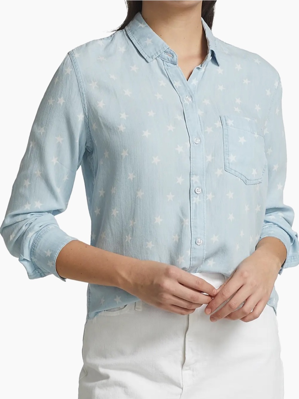 Rails Ingrid Raw Star Print Denim Button Down Collar Shirt Large